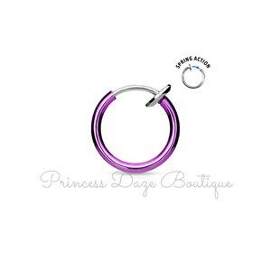 Purple Spring Action Non-Piercing Septum, Ear, Nose Hoop and Cartilage Earring